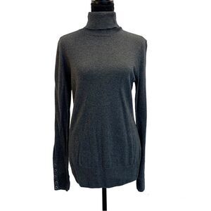 PURE Alfred Sung dark charcoal gray ribbed long sleeve turtleneck sweater Sz M